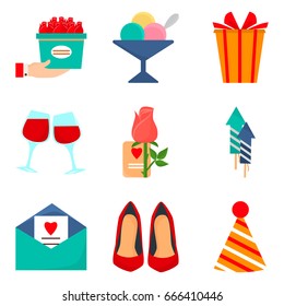 Party color flat icons set for web and mobile design