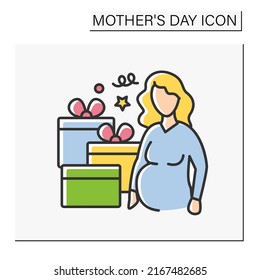 Party color icon. Baby shower for pregnant woman. Party with present boxes. Mother day concept. Isolated vector illustration