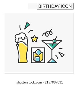 Party color icon. Cocktail party with beer, whiskey and ice. Alcohol drink. Celebration.Birthday concept. Isolated vector illustration