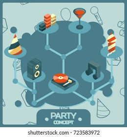 Party color isometric concept icons set