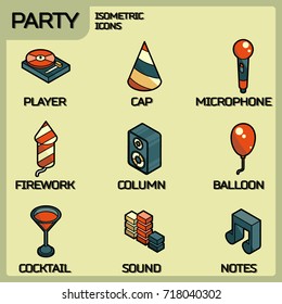 Party color outline isometric icons set