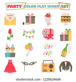 Party color vector icons set. Flat design