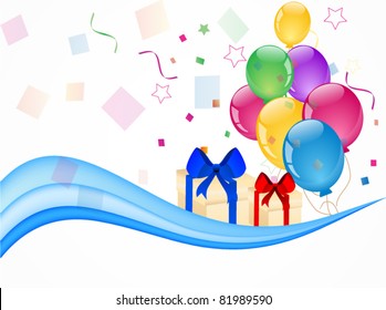 Party colorful balloons with gift boxes