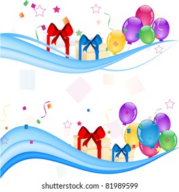 Party colorful balloons with gift boxes