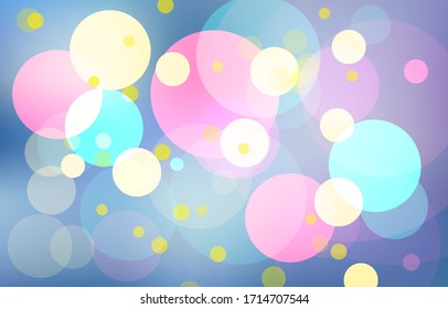 Party colorful bokeh white background. Soft blur light wallpaper. Abstract background bokeh blurred. Shiny pastel bokeh light effect. Vector illustration.