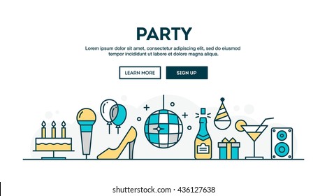 Party, colorful concept header, flat design thin line style, vector illustration