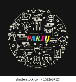 party colorful gradient with line icons set, vector editable stroke