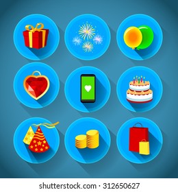 Party colorful round flat design icons set. Template elements for web and mobile applications, vector illustrations.