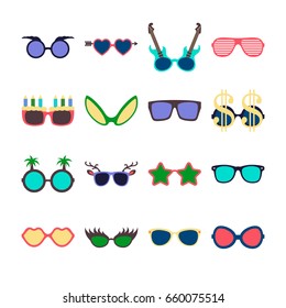 Party colorful sunglasses icon set in flat style isolated on white background. Design templates. EPS10.