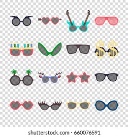 Party colorful sunglasses icon set in flat style isolated on transparent background. Design templates. EPS10.