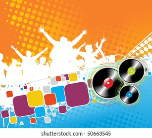 party concept, silhouettes of group dancing , vector illustration