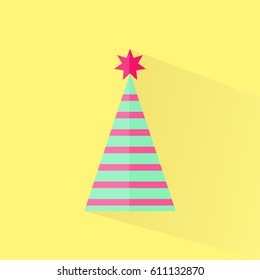 Party cone hat, colorful, flat style with shadow