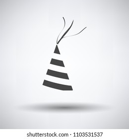 Party cone hat icon on gray background, round shadow. Vector illustration.