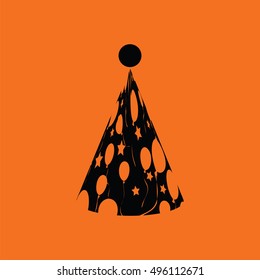 Party cone hat icon. Orange background with black. Vector illustration.