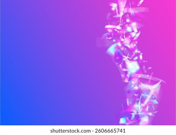 Party Confetti. Abstract Flag. 3d Glitter. Surprise Design. Blue Light Background. Anniversary Effect. Art Holographic Illustration. Foil Element. Purple Party Confetti