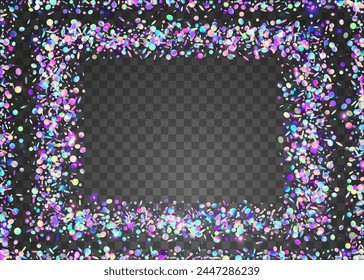 Party Confetti. Carnaval Serpentine. Happy Pattern. Holographic Sparkle. Falling Poster. Cristal Ribbon. Disco Colourful Backdrop. Purple 3d Tinsel. Pink Party Confetti