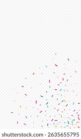Party Confetti Effect Vector Transparent Background. Flying Shine Wallpaper. Festival Polka Design. Rainbow Round Carnaval Invitation.