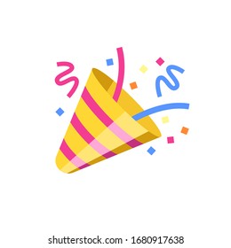 Party confetti emoticon illustration. Birthday cracker vector icon isolated on a white background emoji.