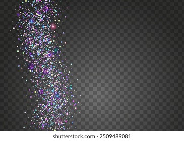 Party Confetti. Falling Design. Digital Poster. Iridescent Background. Neon Effect. Blue Laser Glitter. Glare Isolated Backdrop. Happy Texture. Purple Party Confetti