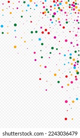 Party Confetti Flying Vector Transparent Background. FallingFestive Polka Texture. Christmas Round Banner. Color Dot Top Design.