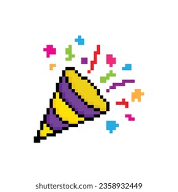  icono de confeti de fiesta de 8 bits, icono de cumpleaños de fuegos artificiales de arte píxel para el logo del juego.