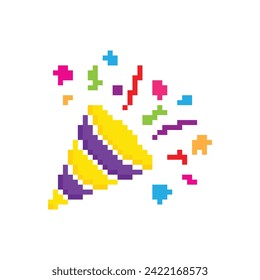  party confetti  icon 8 bit, pixel art fireworks birthday icon  for game  logo.