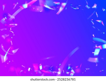 Party Confetti. Isolated Paper. Festive Glitter. Retro Template. Art Holographic Illustration. 3d Effect. Rainbow Flag. Blue Foil Background. Purple Party Confetti