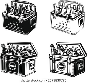 Party Cooler Vector Graphics, Ice Chest Cooler Filled With Beer Silhouette