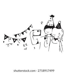 VECTOR DE PAREJA DE FIESTA EN BLANCO Y NEGRO