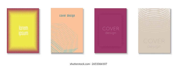 Party Cover Set. Modern Tech With Simple Shapes. Futuristic Elements On Flat Page. Halftone Flyer. Minimalist Business Background. Geometric Wave Pattern. Trendy Party Cover