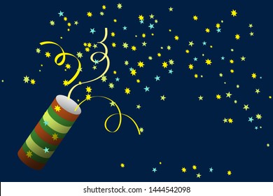 Party cracker with Confetti. Celebrating a new year, birthday, anniversary