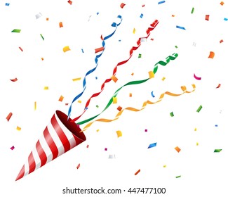Creador de partido con confetti y simplista sobre fondo blanco