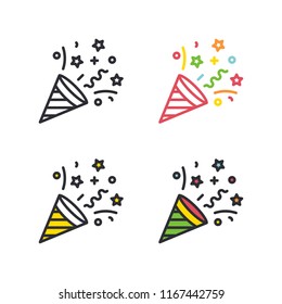 Party cracker flat simple line icons set.