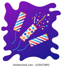Party cracker gradient flat icon with fluid background.