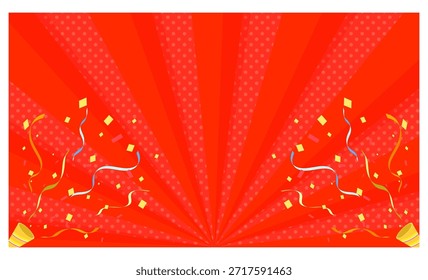 Bolachas de festa e fundo vermelho sunburst