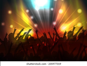 Party Crowd with Disco Spot Lights Background Template - Vector Illustration