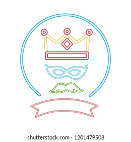 party crown mask mustache label neon night