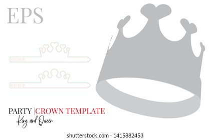 Party Crown template, vector with die cut / laser cut lines. White, clear, blank, isolated Party Crown mock up on white background with perspective view. Birthday Crown, Princess Crown, self lock