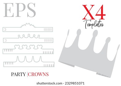 Party Crown template, vector with die cut, laser cut layers. White clear blank Paper birthday crown mock up isolated on white background. Packaging design, cut and fold, without using glue