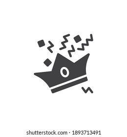 Icono vectorial de la corona de partido. signo plano relleno para concepto móvil y diseño web. Icono de glifo de corona y confeti. Símbolo, ilustración del logotipo. Gráficos vectoriales