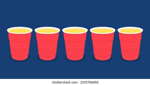 Party cup isolated on red background, vector illustration. Red, White and Blue beer cup vector. Beer pong.