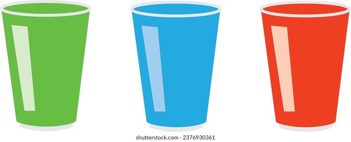 Vaso de fiesta aislado, ilustración vectorial. Vector de taza de cerveza verde, azul y rojo. Pong de cerveza.