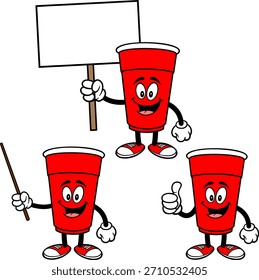 Party Cup Mascot Set 01, ilustraciones dibujadas a mano de Party Cup Mascots en varias poses.