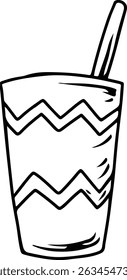 Party Cup with Straw Outline Illustration