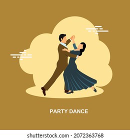 Party dance with young couple dancing flat concept design