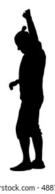 Party dancer boy, holidays, celebration, nightlife people concept - happy man dancing in night club. Put your hands in the air.