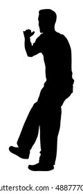 Party dancer boy, holidays, celebration, nightlife people concept - happy man dancing in night club. Put your hands in the air.