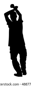Party dancer boy, holidays, celebration, nightlife people concept - happy man dancing in night club. Put your hands in the air.