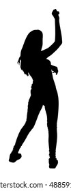 Party dancer girl vector silhouette illustration isolated on white background. Night life concept. Happy women dancing in night club.