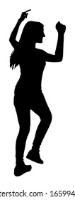 Party dancer handsome girl vector silhouette. Nightlife party dancing. Disco club event. Birthday celebration. Teenager in good mood. Fun  entertainment. Young woman enjoying in music. DJ clubbing.